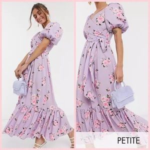 John Zack Petite Exclusive Puff Sleeve Wrap Dress